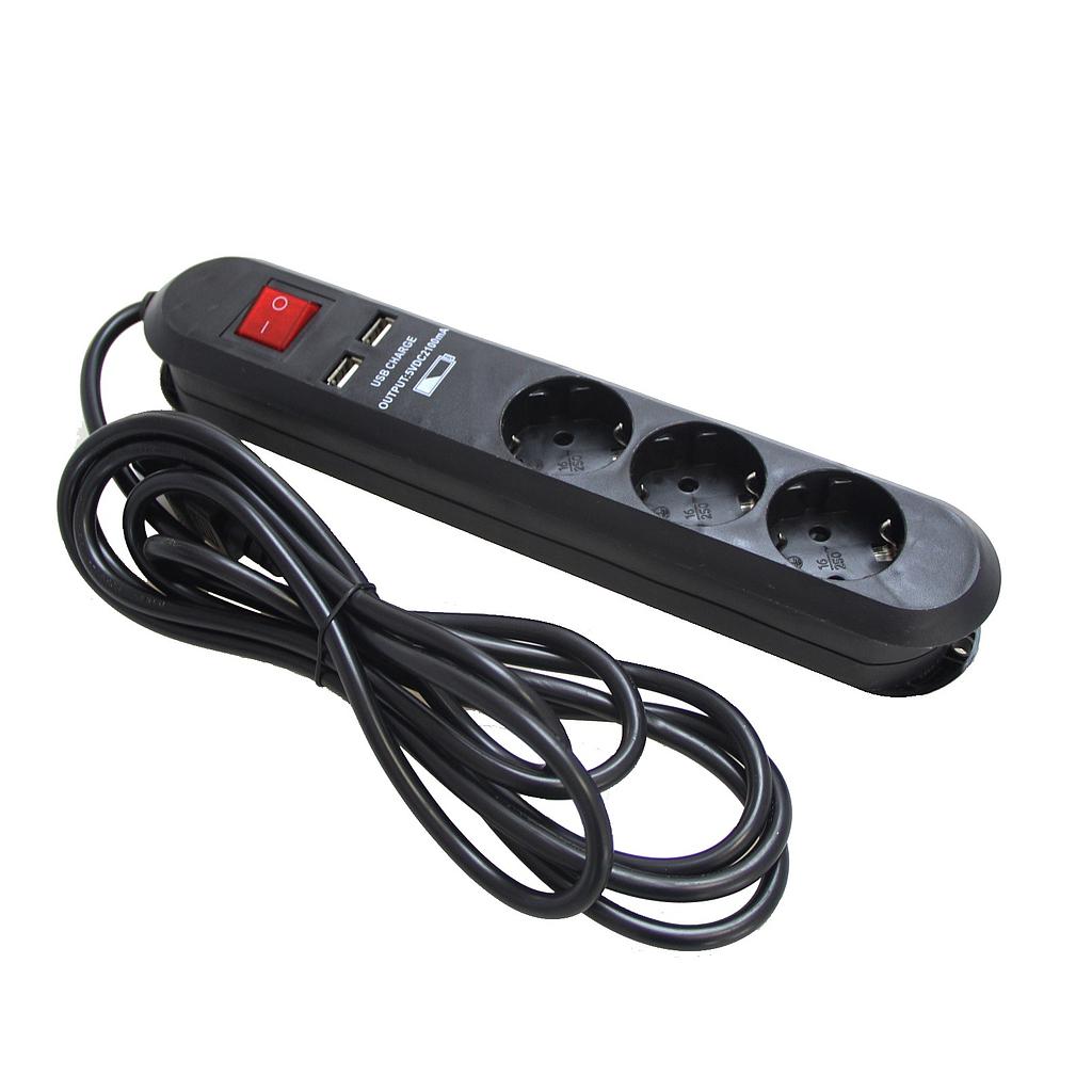 FICHA TRIPLA 3MT 2500W C-INT PRETA